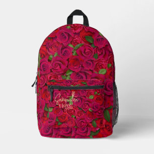 Diep Rood Rozenpatroon Ik Hou Van Jou Met Aangepas Bedrukte Rugzak