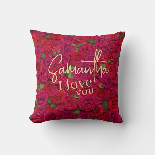 Diep rood rozenpatroon Ik hou van jou met aangepas Kussen (Voorkant)