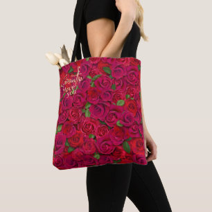 Diep rood rozenpatroon Ik hou van jou met aangepas Tote Bag