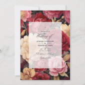 Diep rood, stoffig roze en antiek gouden bruiloft kaart (Voorkant)