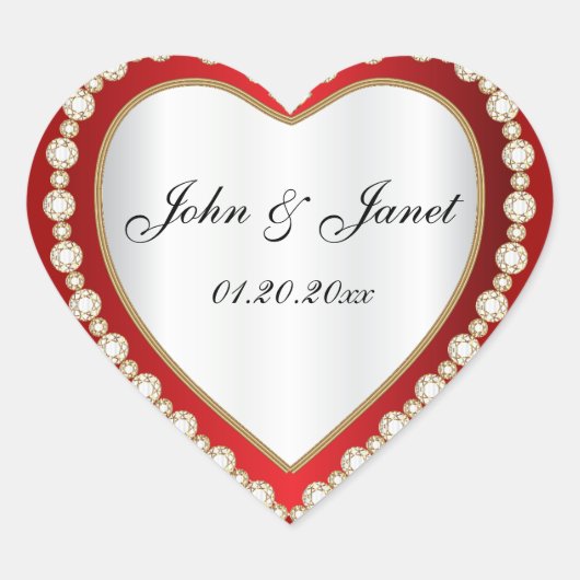 Diep rood wit diamanten juweel hart sticker (Voorkant)
