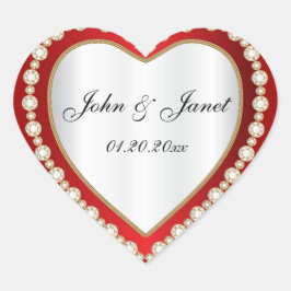 Diep rood wit diamanten juweel hart sticker