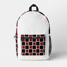 Diep rood-zwarte moderne geometrische rugzak. bedrukte rugzak