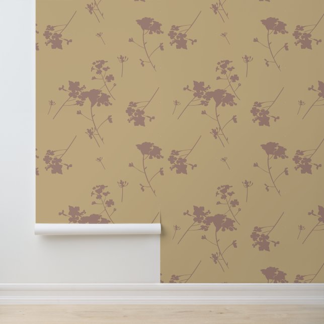 Diep roodbruine bloemsilhouetten behang (Applicatie)