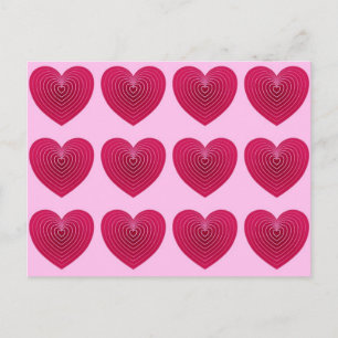 Diep roos rode harten op een bleke roze achtergron briefkaart