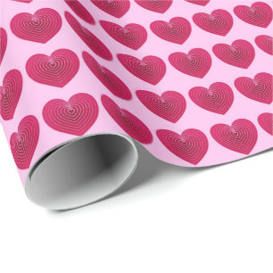 Diep roos rode harten op een bleke roze achtergron cadeaupapier