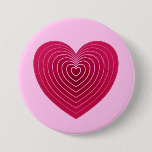 Diep roos rood hart op een bleke roze achtergrond ronde button 7,6 cm