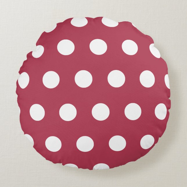 Diep Roos Wit Geometrisch Polka Dots Patroon Rond Kussen (Voorkant)