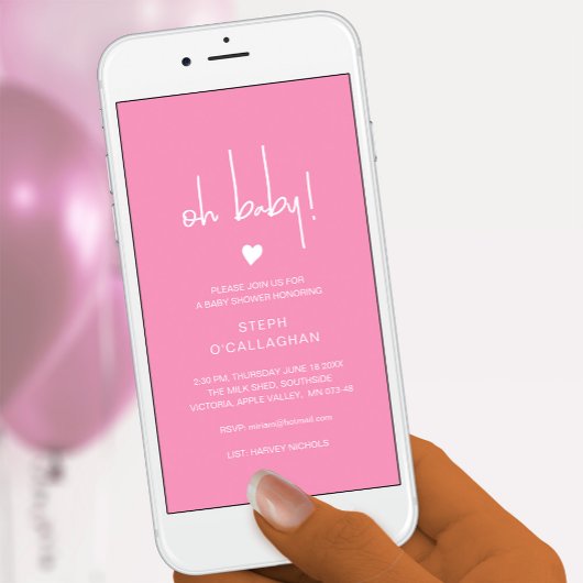 Diep Roze Baby Jongen Shower Mobiele eKaartje Aankondiging