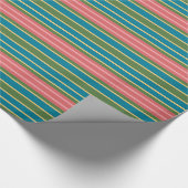 Diep Roze Blauw Groen Gestreept Verpakkingsdocumen Cadeaupapier (Hoek)