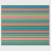 Diep Roze Blauw Groen Gestreept Verpakkingsdocumen Cadeaupapier (Vlak)