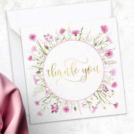 Diep roze bloem en goud Dank je wel Kaart. Notitiekaartje