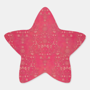 Diep Roze Bloemendamaskpatroon Ster Sticker