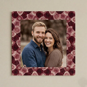 Diep roze bloemenkader foto poster