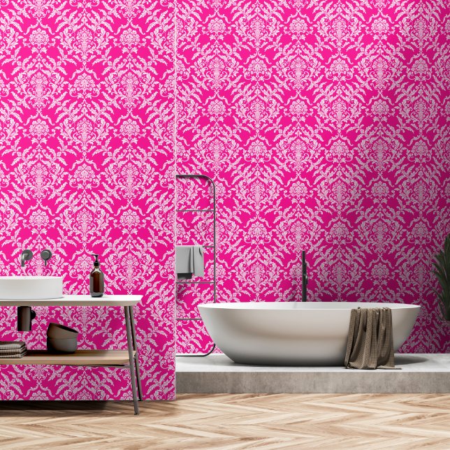 Diep Roze Damast Kleur Peel Sticker Verwijderbare  Behang (Badkamer)