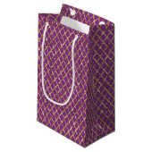 Diep Roze en Gouden Diamant Patroon Gift Bag Klein Cadeauzakje (Voorkant Gekanteld)
