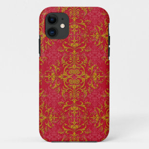 Diep roze en gouden fantasie damast-stijlpatroon iPhone 11 hoesje