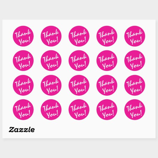 Diep Roze en Wit Dank U Ronde Sticker (Vel)