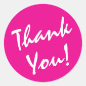 Diep Roze en Wit Dank U Ronde Sticker (Voorkant)