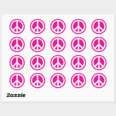 Diep roze en wit vredessymbool ronde sticker (Vel)