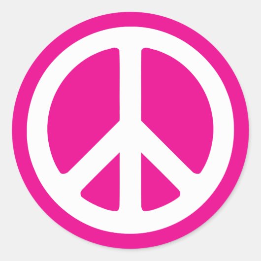 Diep roze en wit vredessymbool ronde sticker (Voorkant)