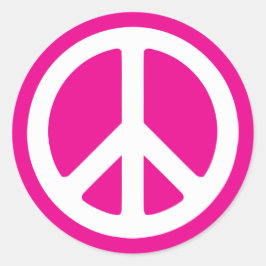 Diep roze en wit vredessymbool ronde sticker