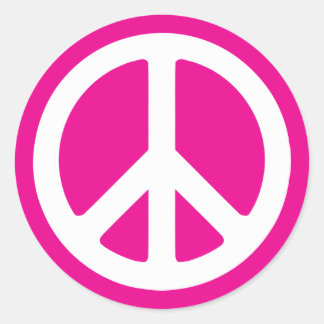 Diep roze en wit vredessymbool ronde sticker