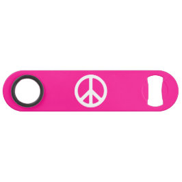 Diep roze en wit vredessymbool speed flessenopener