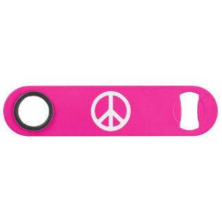 Diep roze en wit vredessymbool speed flessenopener