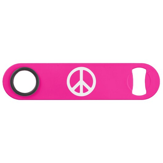 Diep roze en wit vredessymbool speed flessenopener (Achterkant Horizontaal)