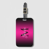 Diep Roze en Zwarte Ombre Elegante Monogram Bagagelabel (Voorkant (verticaal))