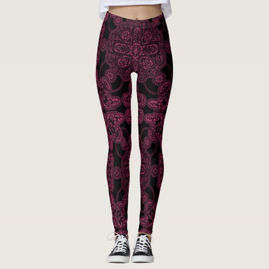 Diep roze en zwarte Perzische Leggings (Voorkant)