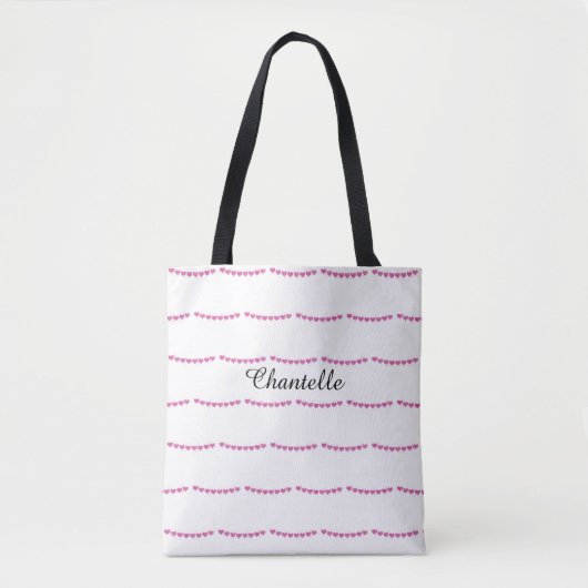 Diep Roze Hart Patroon Naam Tote Bag (Voorkant)