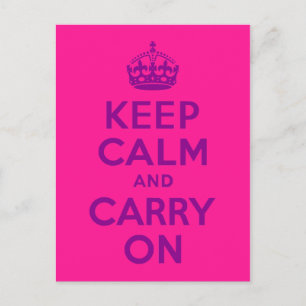 Diep Roze Keep Calm and Carry On Briefkaart
