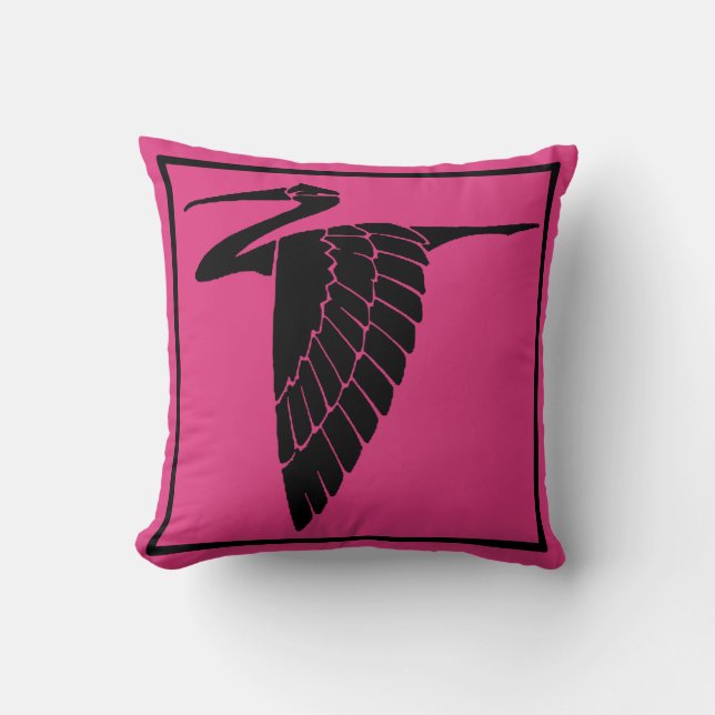 Diep roze met zwarte kraan Decoratieve Pillow Kussen (Voorkant)