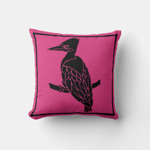 Diep Roze met Zwarte Vogel Kussen