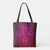 Diep roze paarse fancy bloemendamask tote bag (Achterkant)