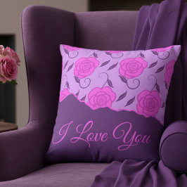 Diep Roze Rozen Op Paarse Liefde Voor Jou Kussen