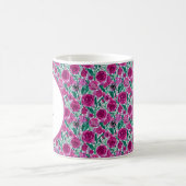Diep roze rozen patroon monogram koffiemok (Center)