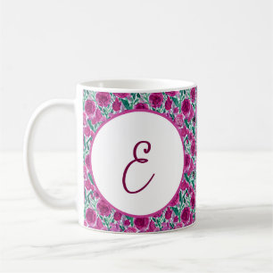 Diep roze rozen patroon monogram koffiemok
