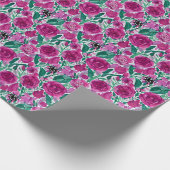 Diep roze rozenpatroon cadeaupapier (Hoek)
