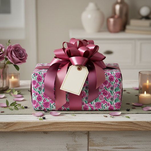 Diep roze rozenpatroon cadeaupapier