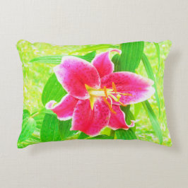  Diep Roze Stargazer Lily op Lime Green Accent Kussen