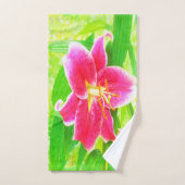  Diep Roze Stargazer Lily op Lime Green Bad Handdoek (Handdoek)