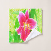  Diep Roze Stargazer Lily op Lime Green Bad Handdoek (Wasdoekje)
