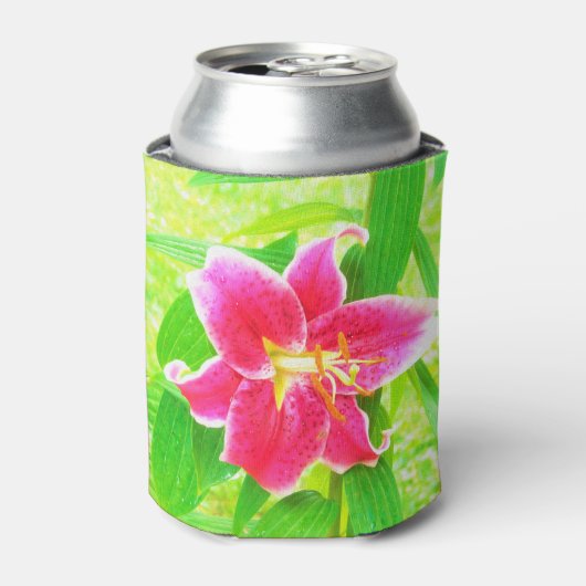  Diep Roze Stargazer Lily op Lime Green Blikjeskoeler (Blikje Voorkant)