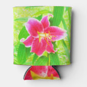  Diep Roze Stargazer Lily op Lime Green Blikjeskoeler (Voorkant)