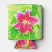  Diep Roze Stargazer Lily op Lime Green Blikjeskoeler (Achterkant)