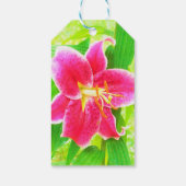  Diep Roze Stargazer Lily op Lime Green Cadeaulabel (Achterkant)
