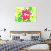 Diep Roze Stargazer Lily op Lime Green Canvas Afdruk (Insitu (Slaapkamer))